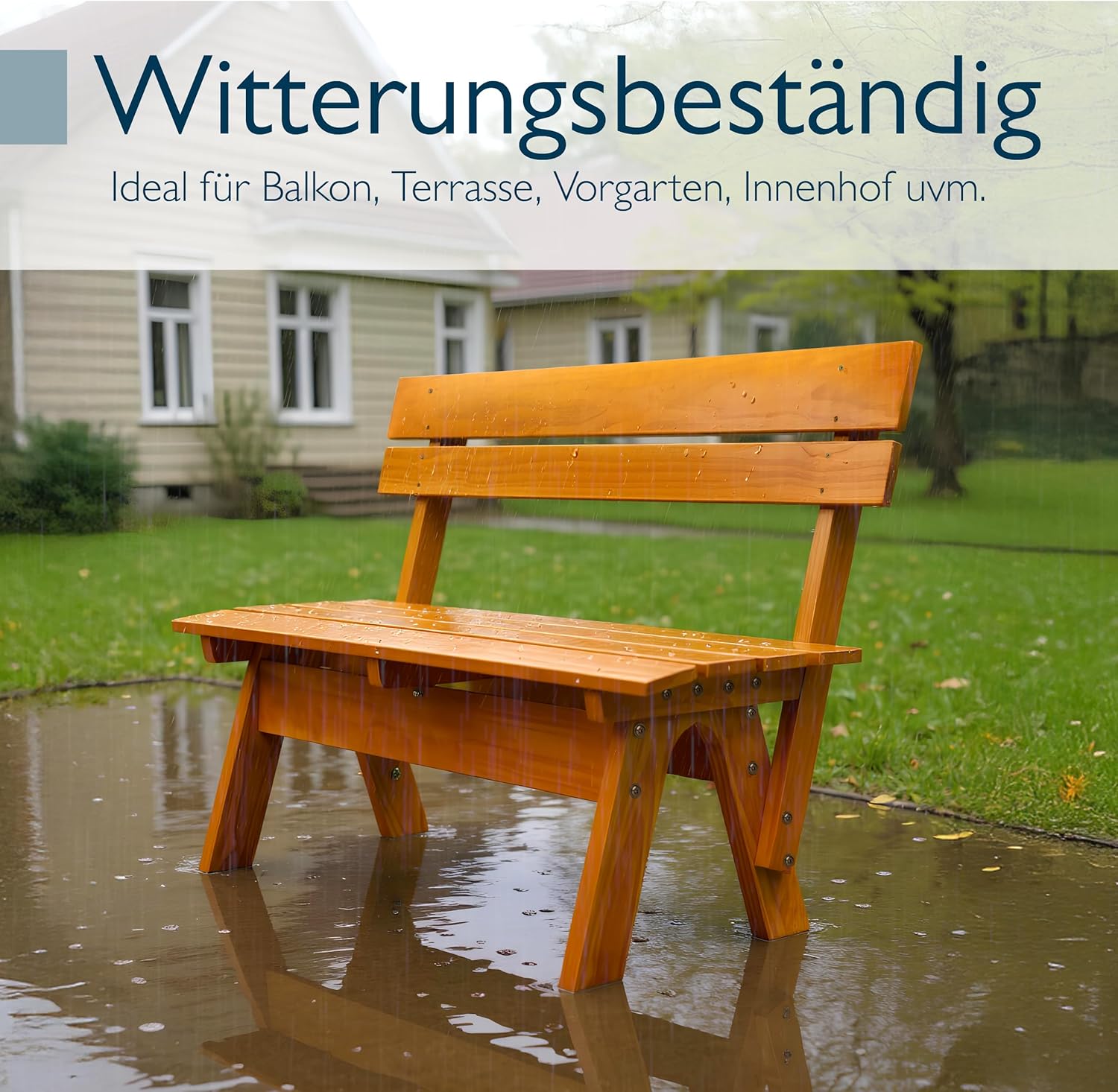Beautissu Gartenbank Wetterfest Holz 3 Sitzer 150 cm breit – Garten Holzbank Outdoor Strapazierfähiges Robustes & Lackiertes Massivholz Bank für Balkon Terrasse Wintergarten Innenhof Parkbank – GR