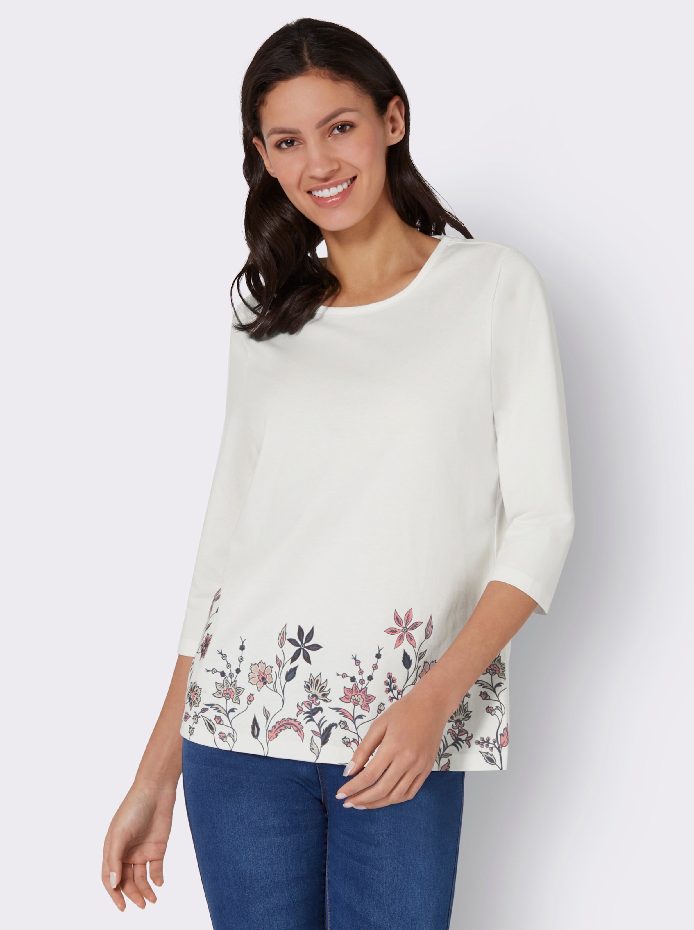 34-Arm-Shirt mit Bordüren-Druck