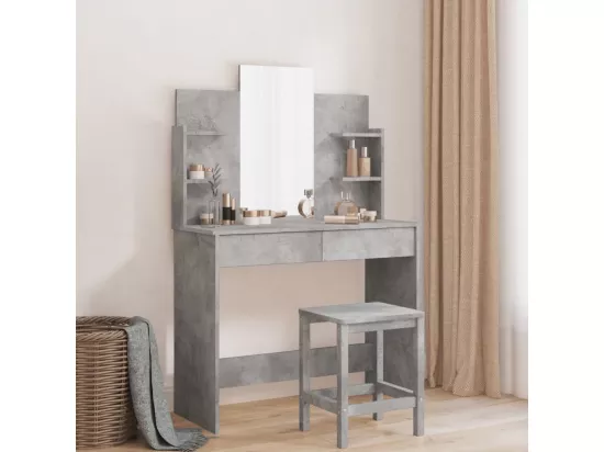 Coiffeuse avec miroir gris béton 96x39x142 cm