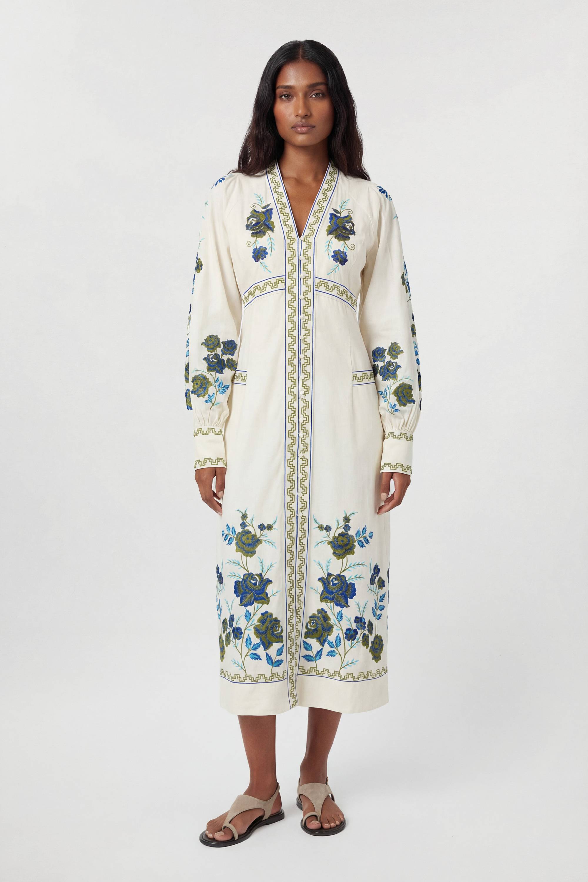 KarenMillen Robe Longue En Sergé De Coton Tissé Brodé