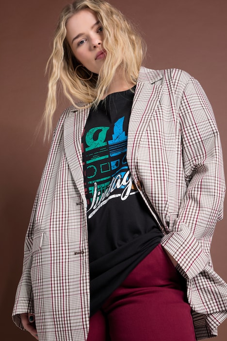 Oversized-Blazer, Karo, Revers, Langarm
