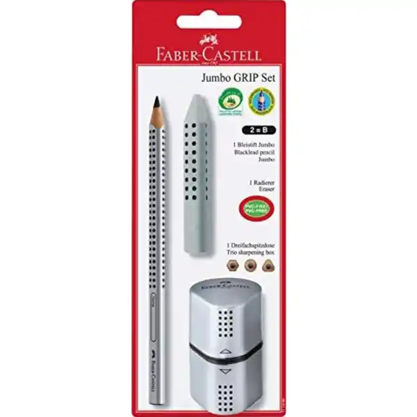 Jumbo Grip Set aus Dreikantbleistift, Anspitzer und Radierer