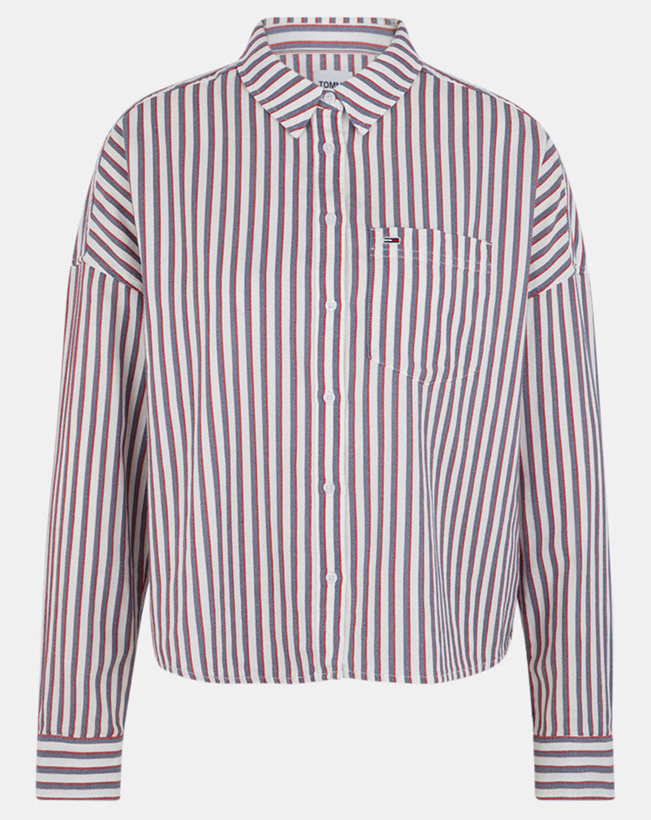 Tommy Jeans Chemise Regular 100% Coton Bio Boxy à rayures blanc/bleu/rouge