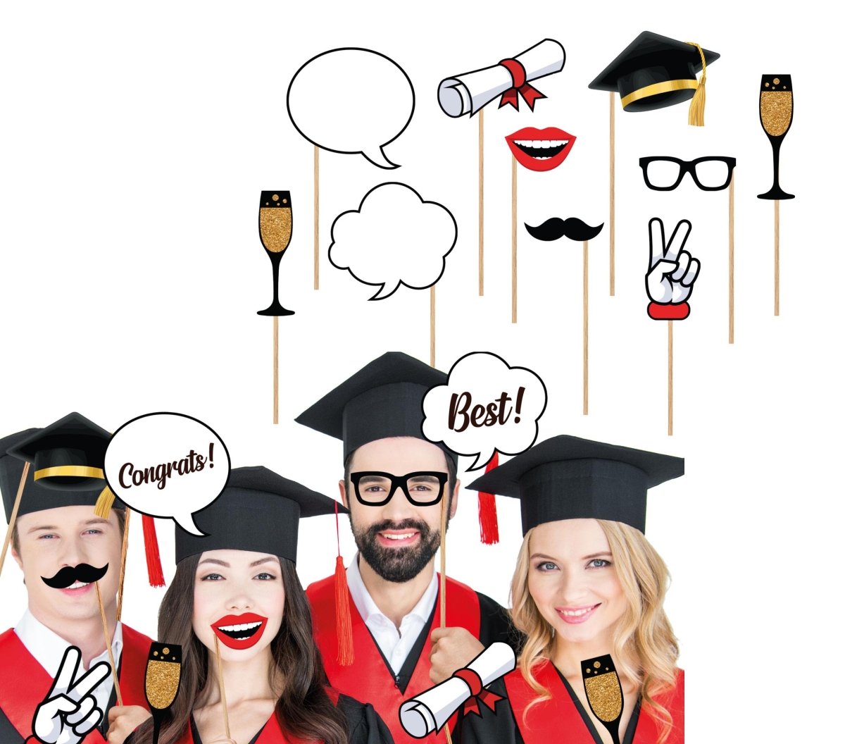 Geslaagd Photobooth Props Zwart Goud 10st