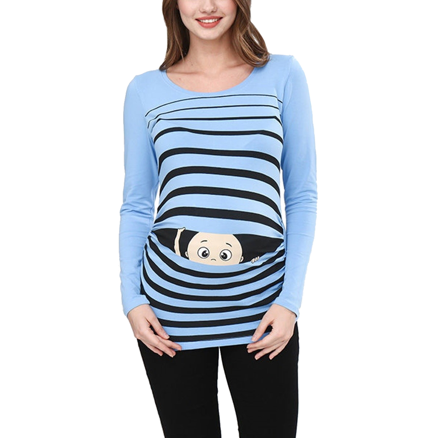 M.M.C. Umstandslangarmshirt Guck Guck mit Motiv Babyblau