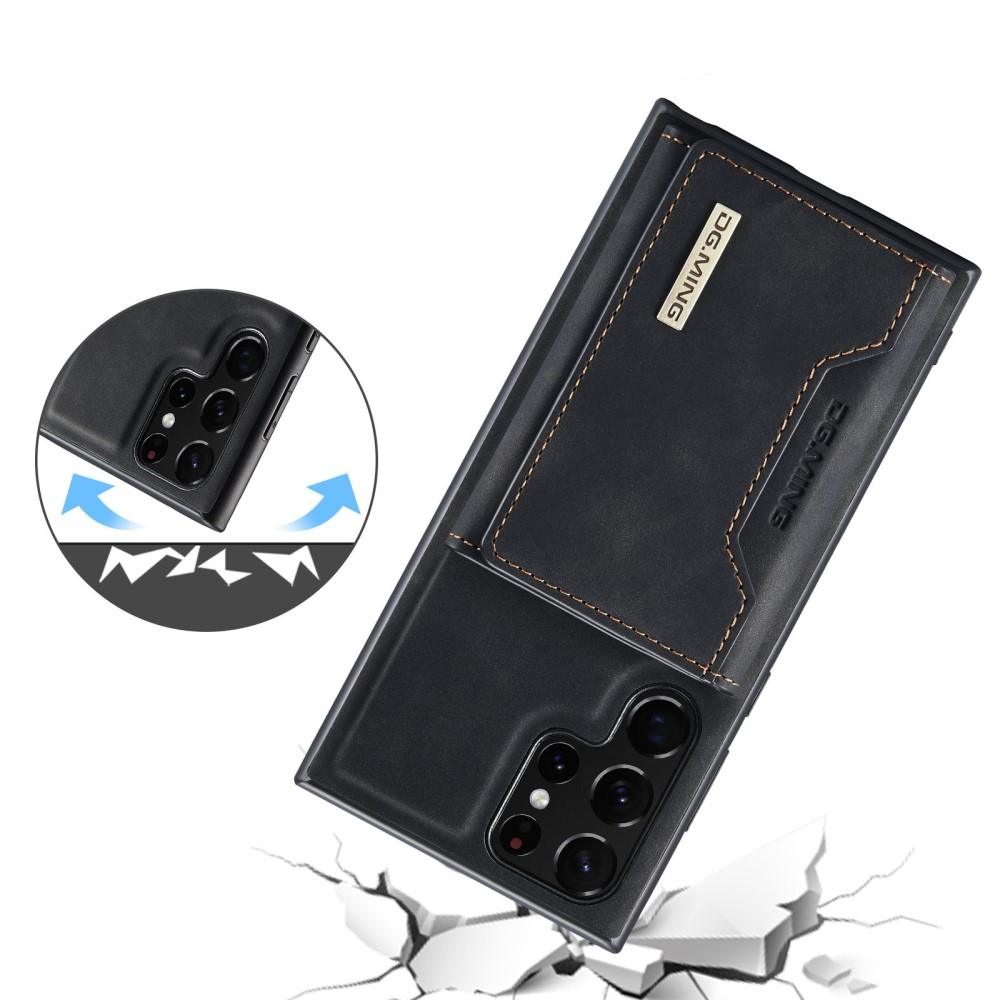 2in1 Samsung Galaxy S23 Ultra 5G Leder Hülle Wallet   Magnetisches Kreditkartenfach - Schwarz