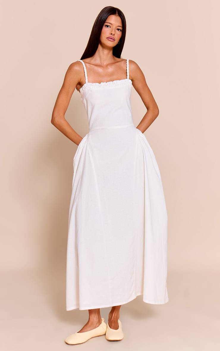 Blanc Robe Midaxi Blanche À Taille Tressée En V