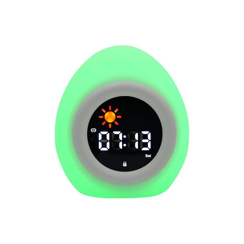(11x10cm) 3in1 Silikon Wecker Kinder LED Nachtlicht mit Touch Funktion Schlaf Trainer Uhr mit Sonne / Mond - Ei