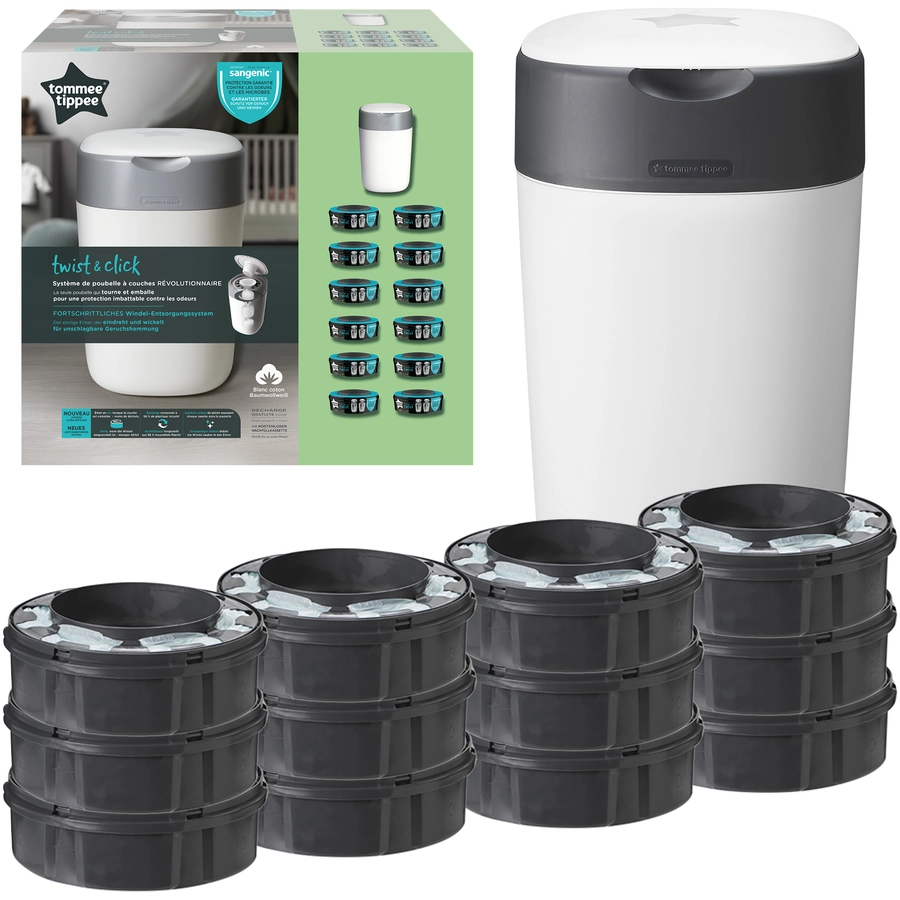Tommee Tippee Windeleimer Twist & Click Sangenic, inklusive 12x Nachfüllkassetten, weiß
