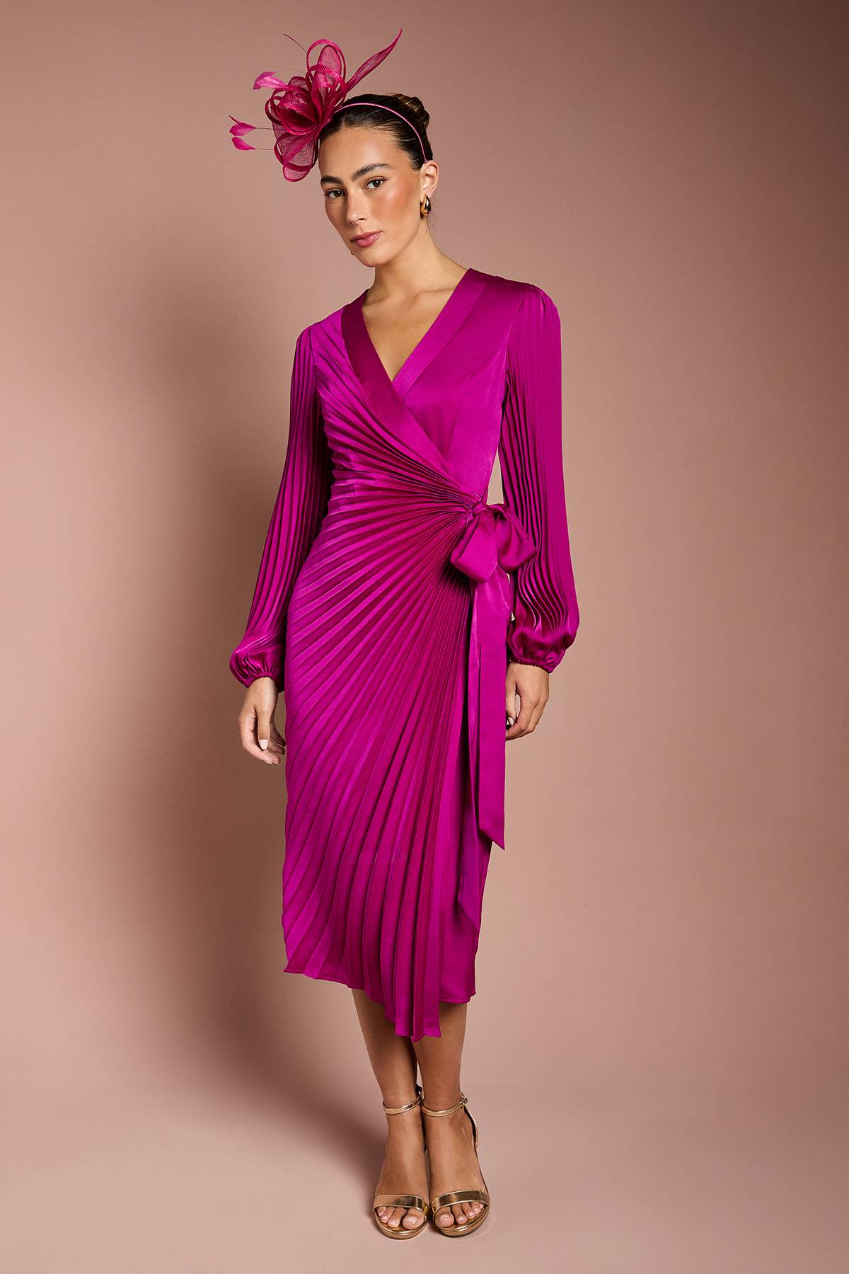 Coast Robe Portefeuille Plissée en Satin