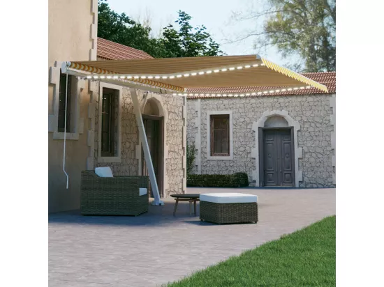 Auvent manuel rétractable avec LED 450x300 cm Jaune et blanc