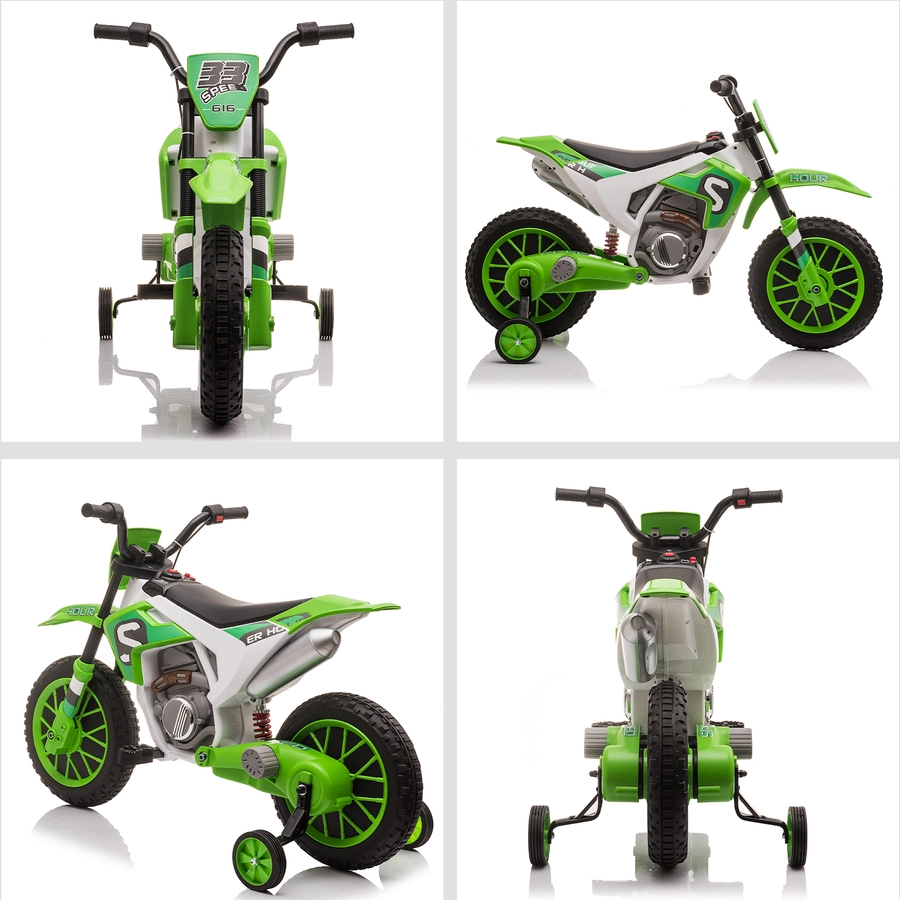 HOMCOM Kinder Elektromotorrad mit 2 abnehmbaren Stützrädern grün