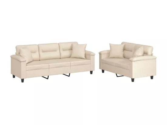 Ensemble de canapés 2 pcs avec coussins Beige Tissu microfibre