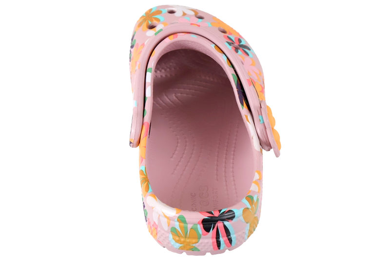 CROCS CLASSIC RETRO SUMMER CLOG K I LYSERØDT GUMMI MED BLOMSTER