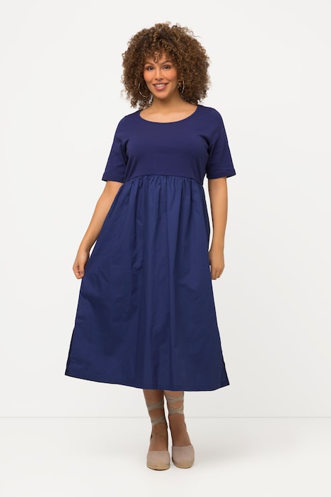 Midikleid, Rippjersey, A-Linie, Rundhals, Halbarm