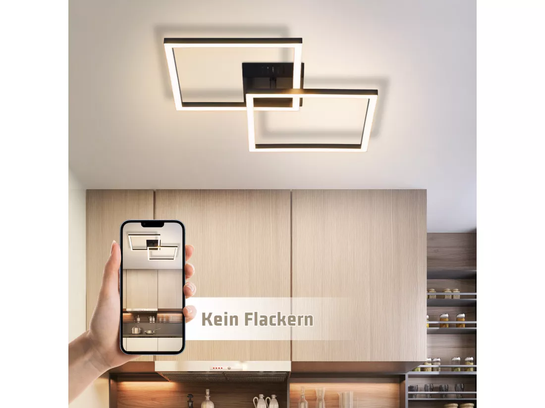NETTLIFE Plafonnier LED plafonnier chambre 24W lampe de salon blanc chaud moderne noir carré