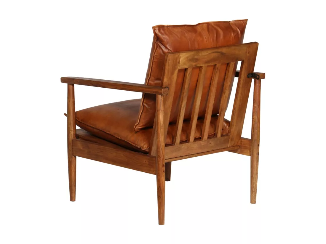 Fauteuil Marron Cuir véritable avec bois d'acacia