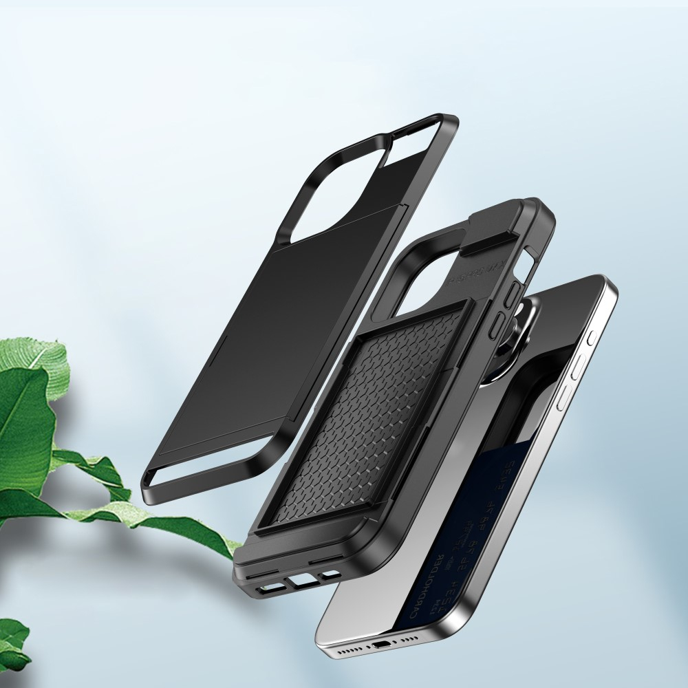 iPhone 15 Pro Hybrid Hardcase Hülle mit integriertem Karten Portemonnaie (aufschiebbar) - Weiss