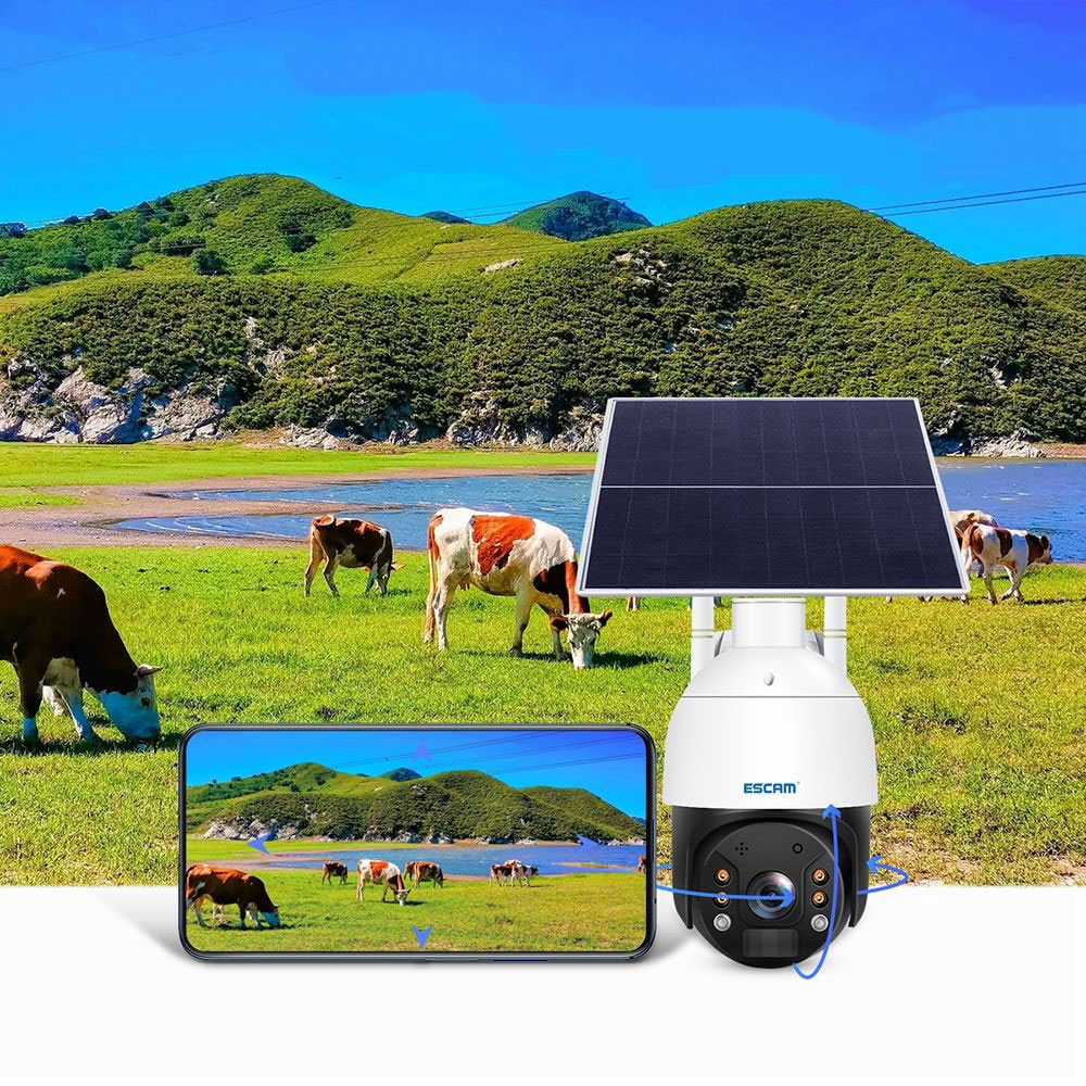 4G SIM Solar IP Kamera 3MP 1536p   2-Wege-Audio / Infrarot LED's Nachtsichtfunktion / Micro SD / Wandhalterung iOS/Android (IP66) - Weiss