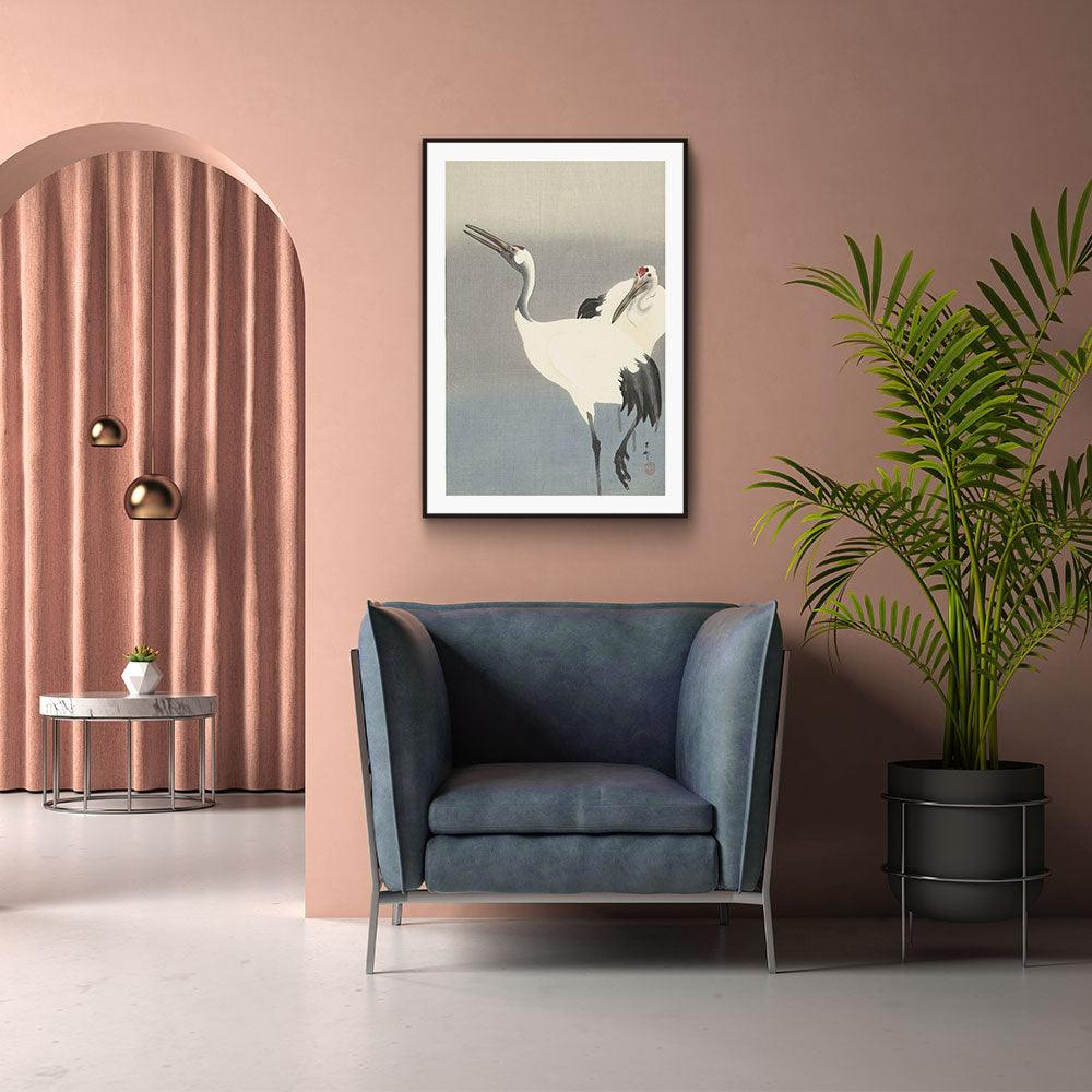 Walljar poster ingelijst - Ohara Koson - Crane bird Poster ingelijst - 70 x 100 cm