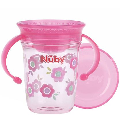 Nuby Drikkekop m. Henkel - 240ml - Pink m. Print