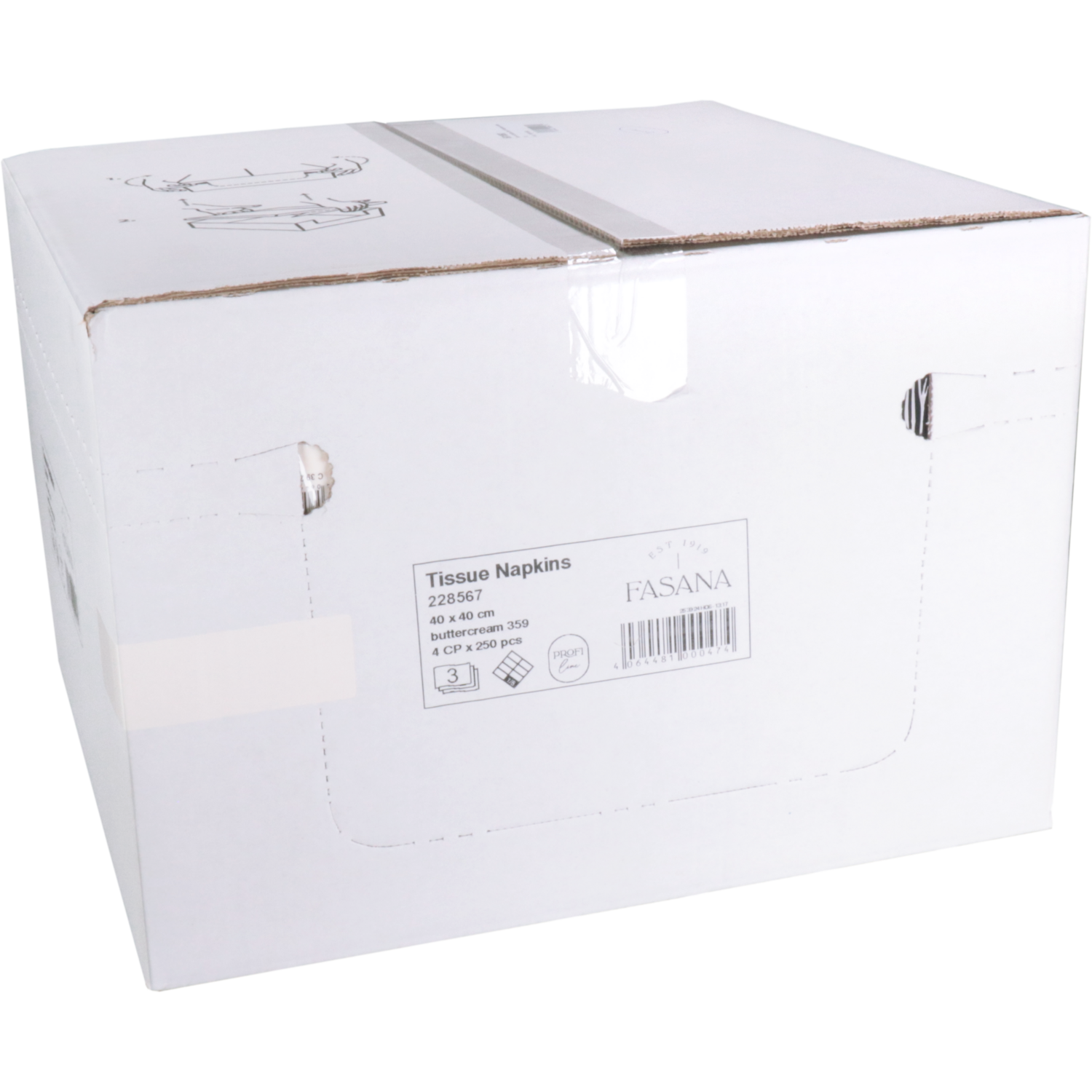 Servet, 1/8 kopvouw, 3-laags, 40x40cm, cellulose, crème