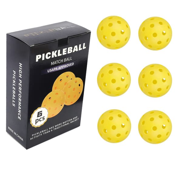 INF Pickleballballer - sett med 6 stk., 40-hulls pickleballer 74 mm