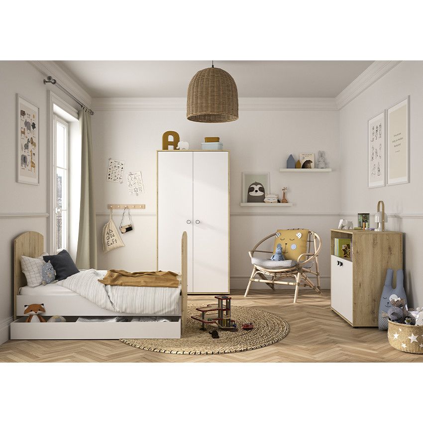 Commode 2 portes Arthur - Blanc/Chêne - Ecru