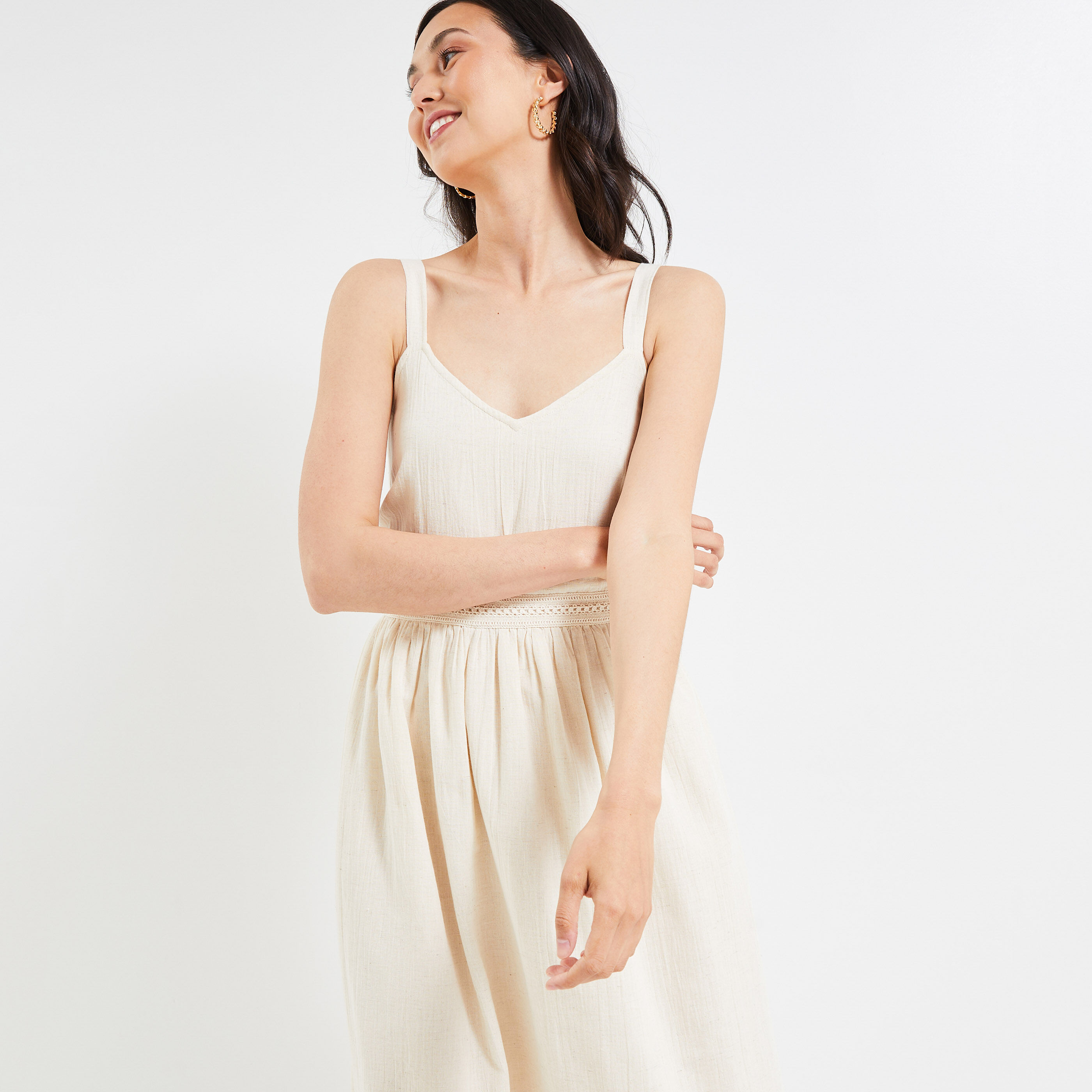 Robe à bretelles femme - BEIGE