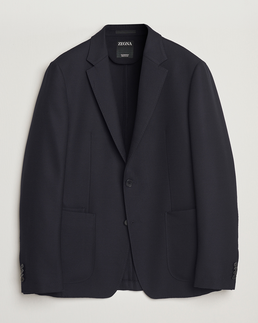 Zegna Unconstructed Wool Hopsack Blazer Navy