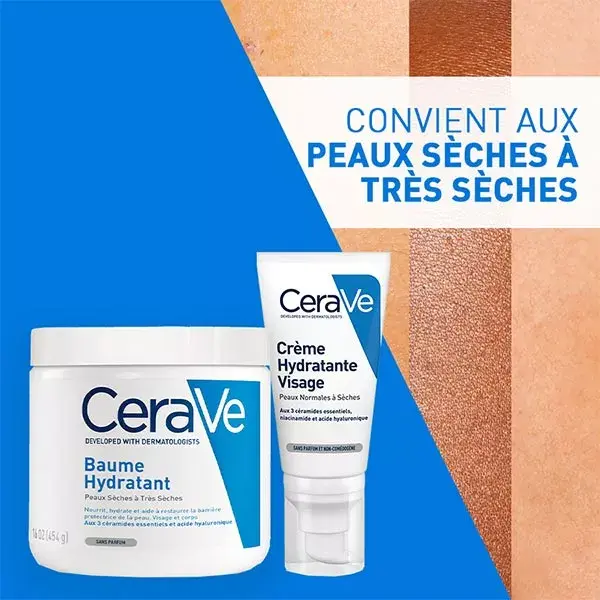 Rotina CeraVe para Rosto e Corpo para Pele Seca: Bálsamo Hidratante 454ml e Hidratante Facial 52ml