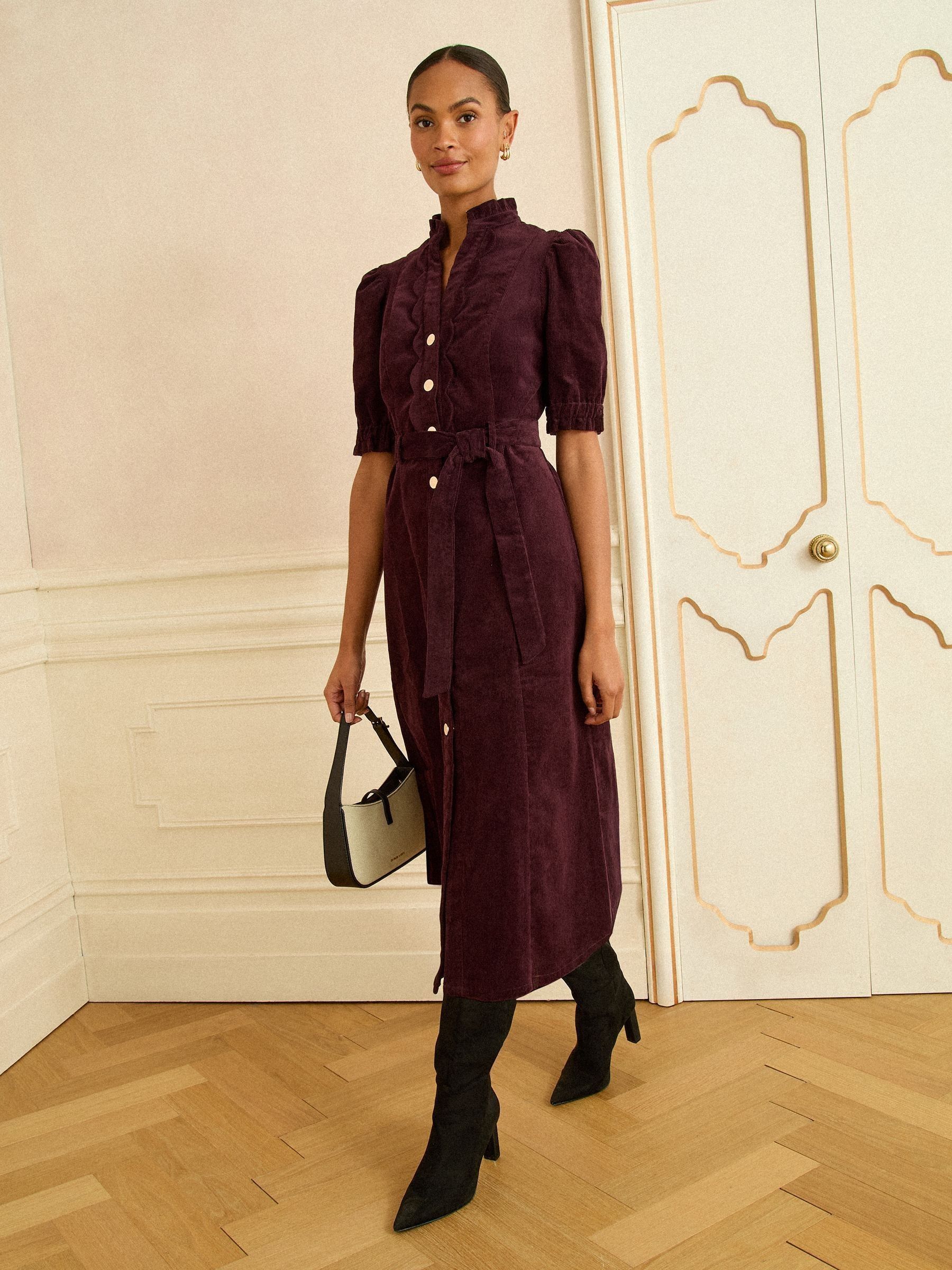 Kersrood - Love & Roses Corduroy Scallop Trim Midi Dress