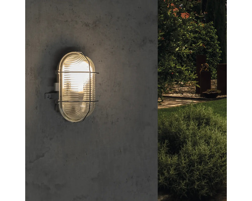 Ovale lamp IP44 met metalen mand grijs