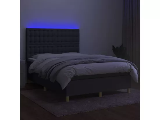 Sommier tapissier et matelas et LED Gris foncé 140x190 cm Tissu