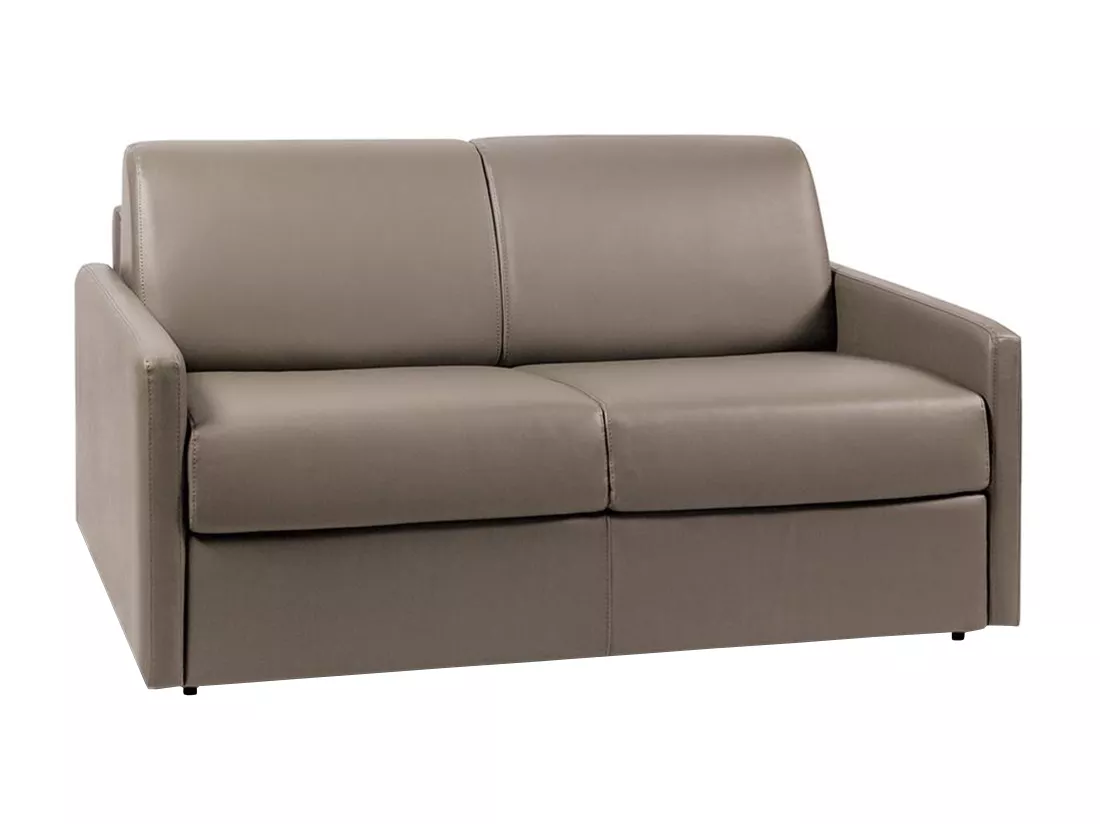 Canapé 2 places convertible express en simili taupe - Couchage 120 cm - Matelas 14 cm CALIFE