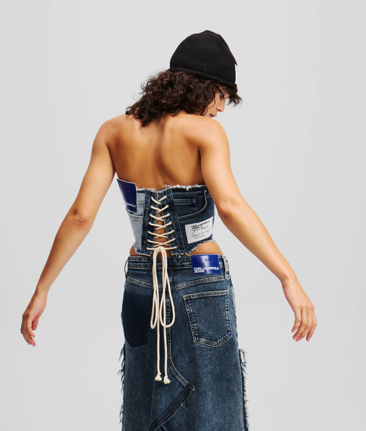 BUSTIER EN DENIM KLJ X ATELIER RESERVÉ - Bleu patchwork