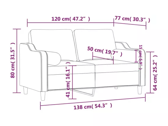 Canapé 2 places avec oreillers décoratifs crème 120 cm tissu