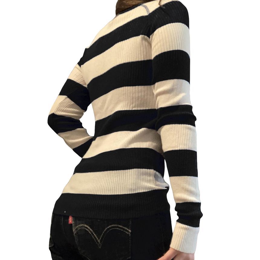 Rosesand - Gestreepte, slim-fit gebreide top met lange mouwen