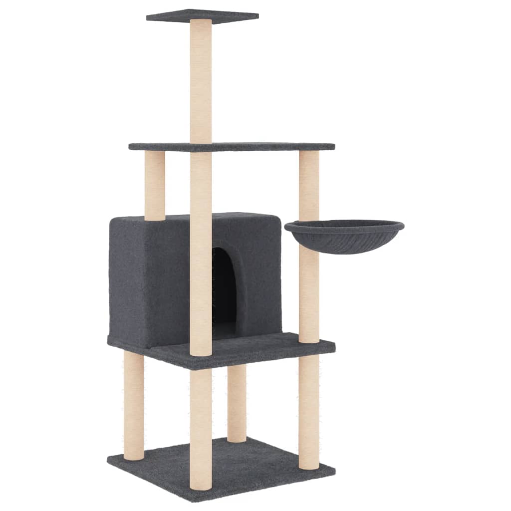Arranhador para gatos vidaXL com hastes de sisal cinza escuro, 132 cm