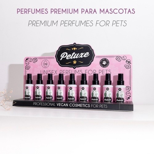 Expositor de perfumes Petuxe com várias fragrâncias para animais de estimação