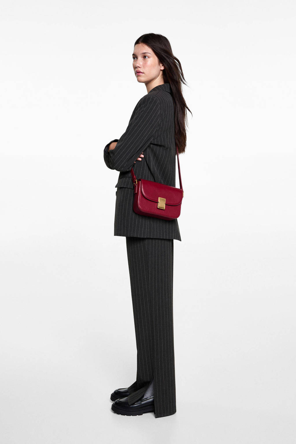 MANGO TEEN wide leg broek met krijtstreep donkergrijs