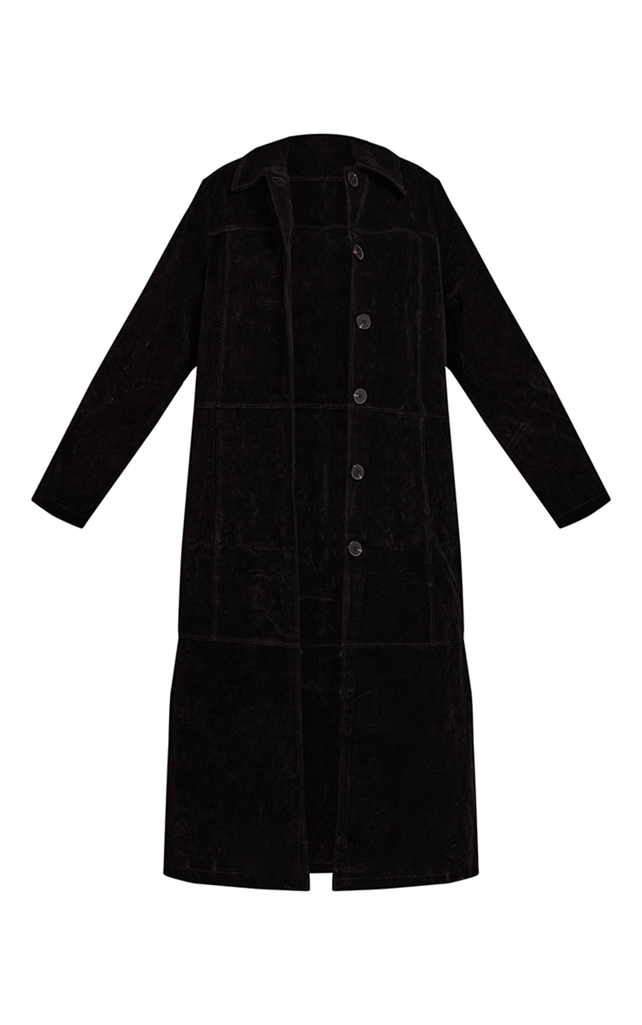 Noir Manteau Long En Synthétique À Boutons