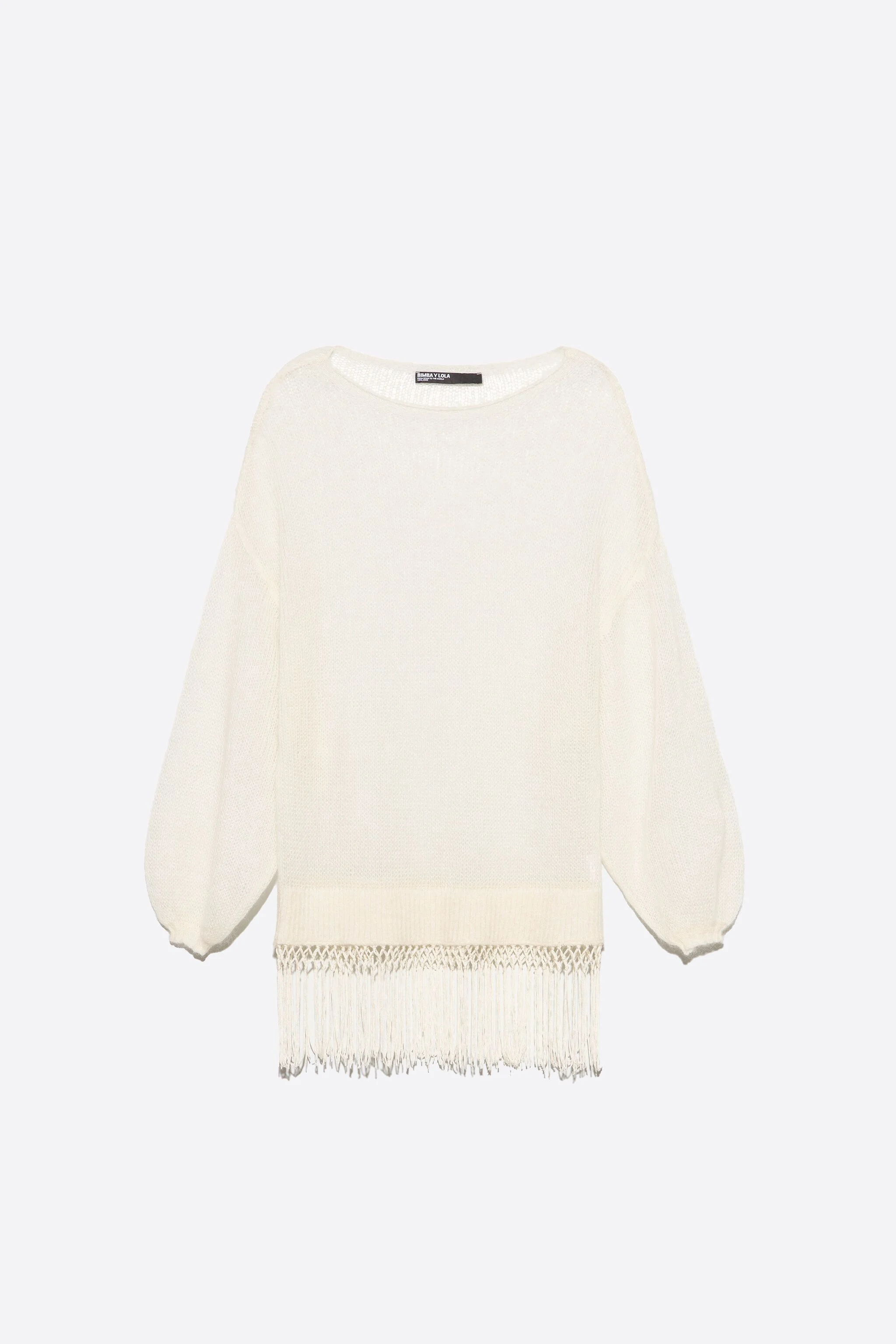 Suéter de mohair cor marfim com franjas