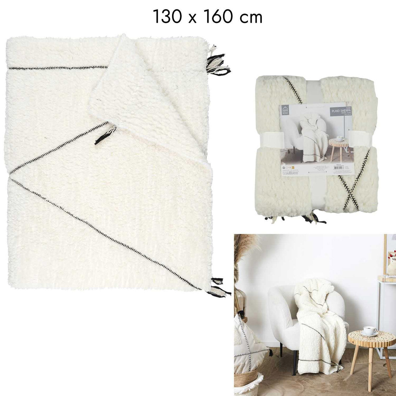 Home Deco Factory Plaid sherpa motif tresse blanc - 130x160 cm