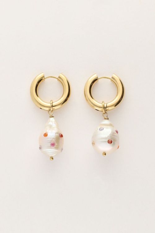 Oorringen met parel met multikleur studs