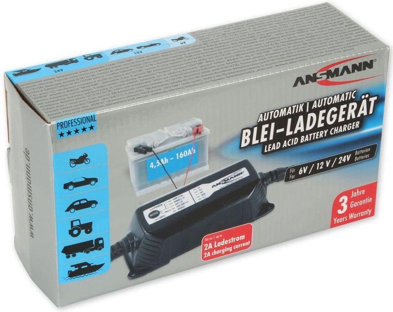 Ansmann - BC 6-12V - Acculader - Zwart - Automatische Lader voor Lood, AGM, Gel, Lithium (6V-12V, 2A)