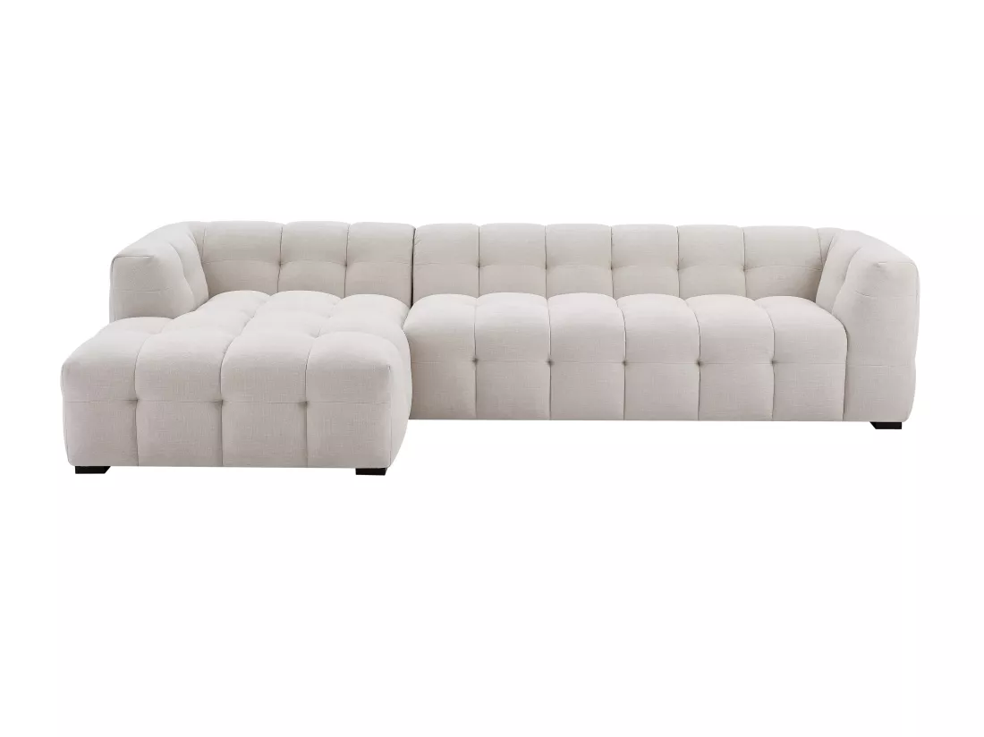Canapé d'angle gauche et pouf en tissu chiné beige DILOME de Pascal Morabito