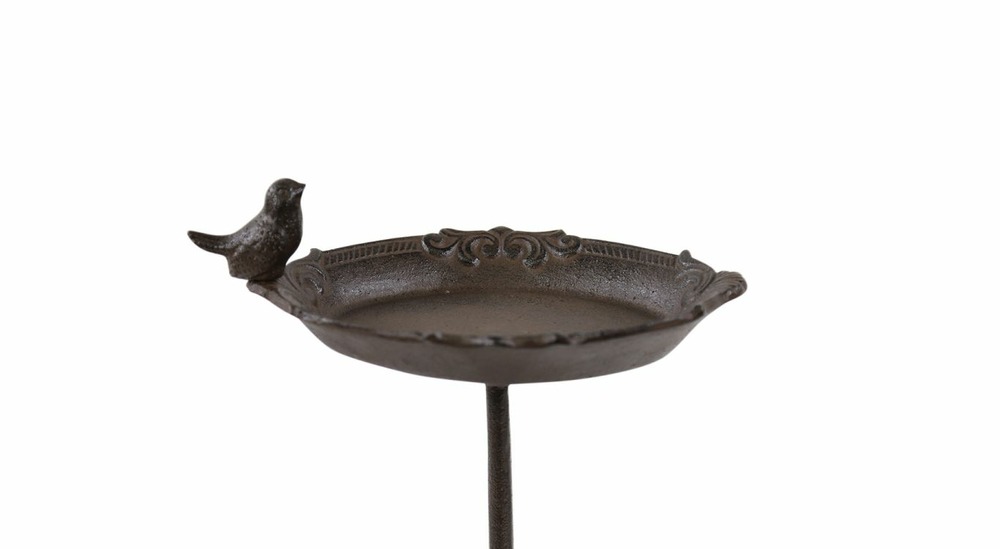Abreuvoir oiseau sur pied fonte fonte marron 27.5x19x39cm