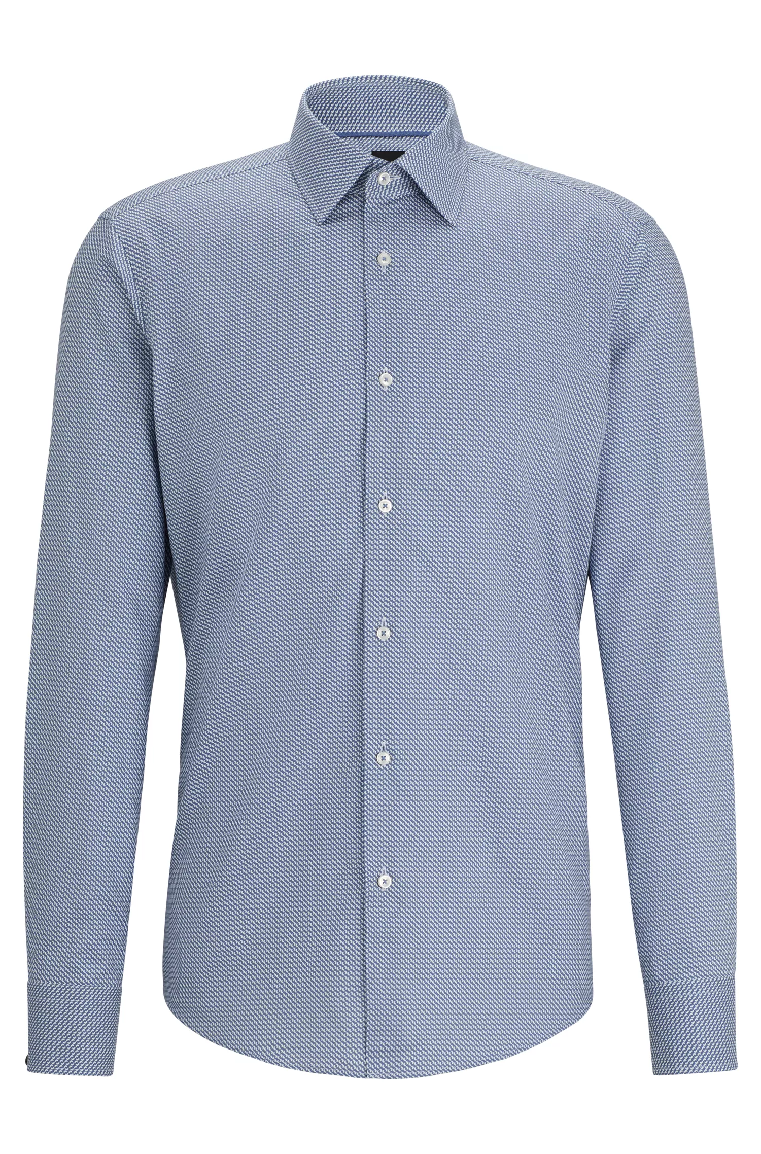 Camisa BOSS preta de corte regular em sarja com estampa geométrica