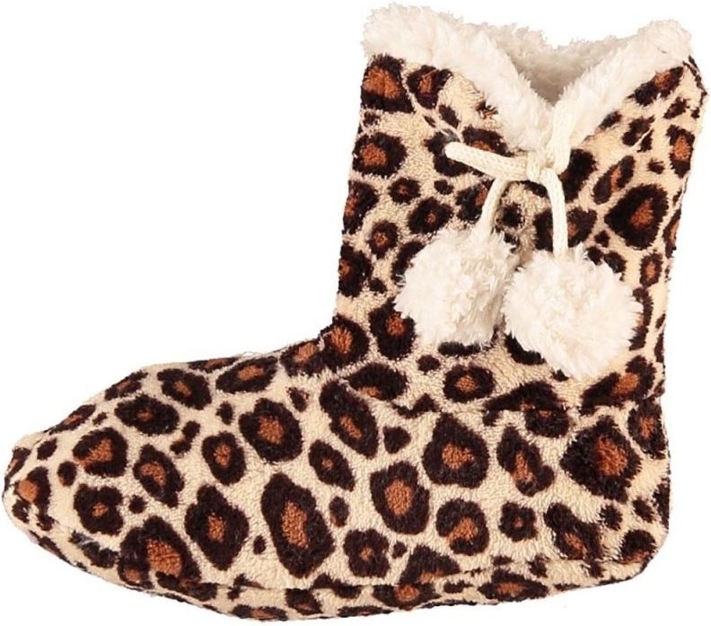 Bruine Pantoffels - Meisjes - Chenille - Panterprint - Hoge Sloffen met Voering